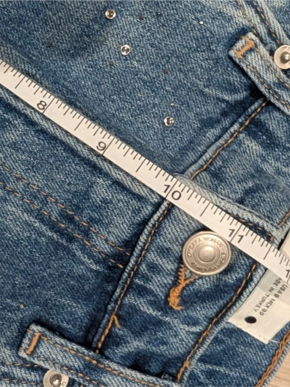Zara Crystals & rhinestones  High-Rise Wide Leg Jeans with Sparkle - Picture 9 of 16